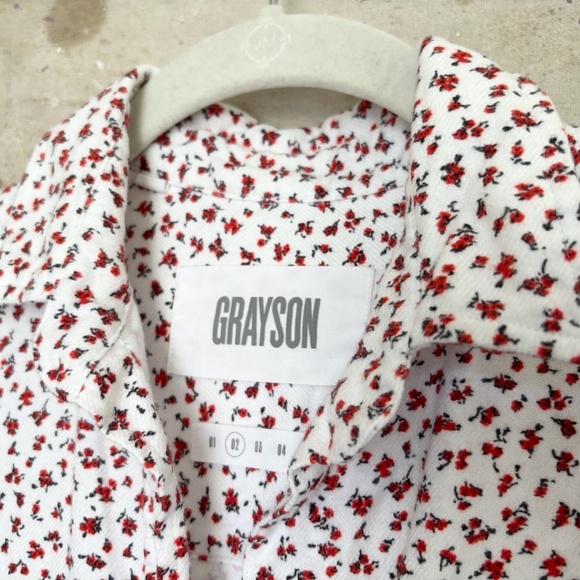 Grayson the Hero Flannel Button Down Blouse in White Red Floral - Picture 3 of 6